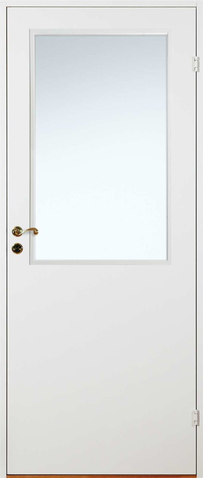 Lättdörr G21 vit med härdat klarglas
