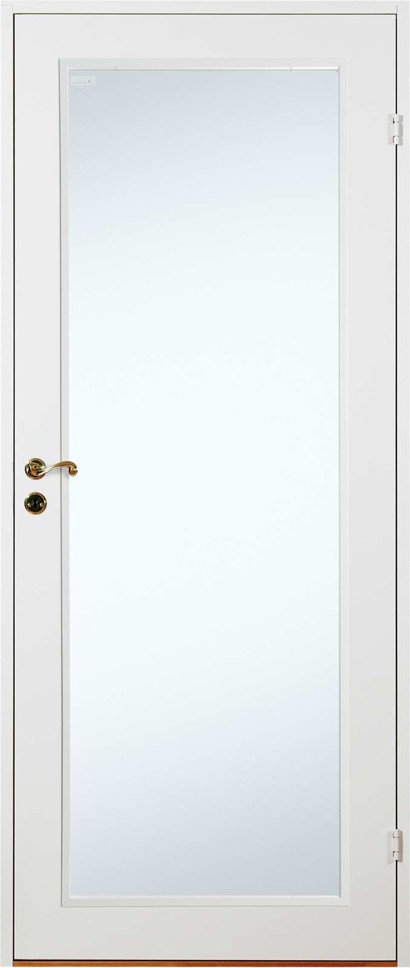 Lättdörr helglasad vit med härdat klarglas